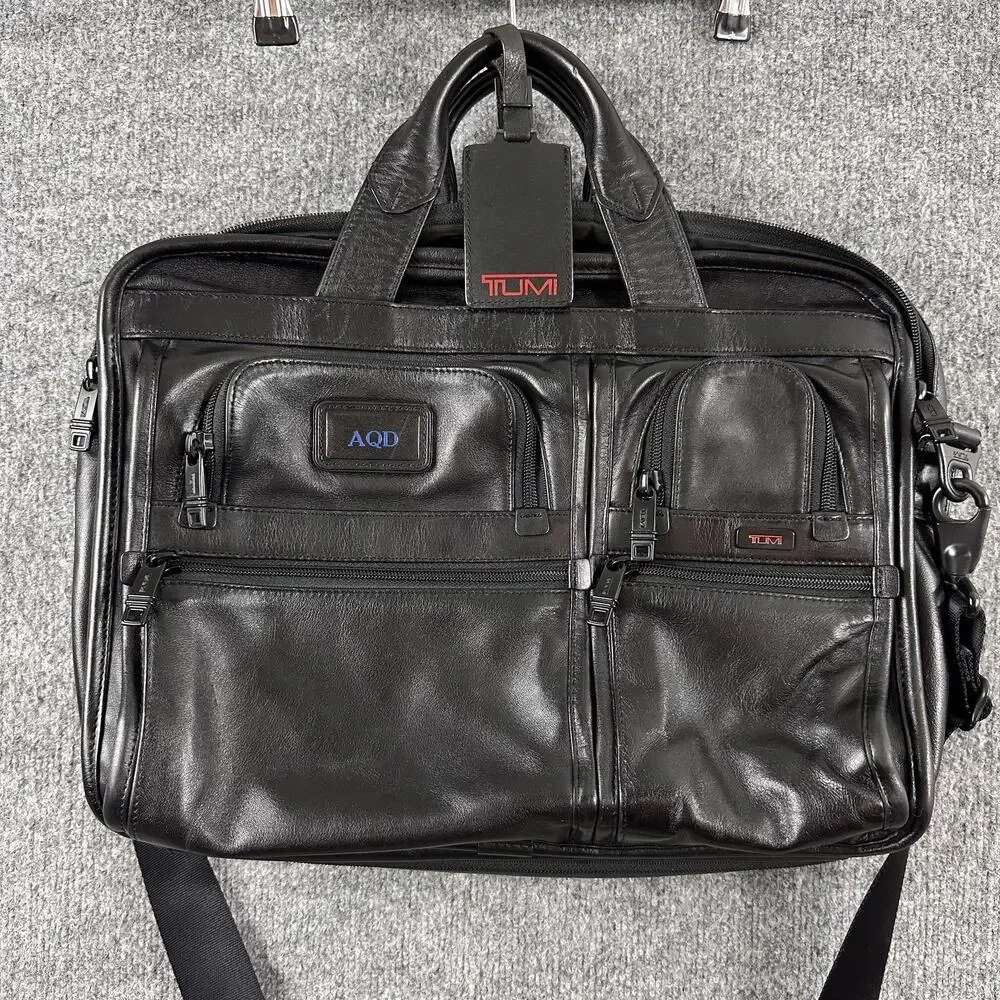 Tumi Black Leather Laptop Briefcase